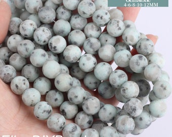 4-12mm Matte Tianshan Blue Spot Gemstone Stone, Mixed Color Frosted Beads, Round Semi Precious Gemstone Beads, Wholesale Loose Beads--MS0040