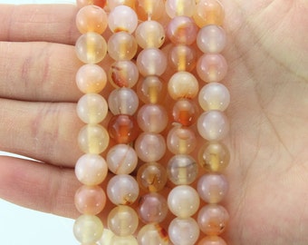 8mm Fire Agate Beads: Smooth Round Orange Gemstone, 15-16 inch Strand