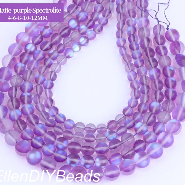 Matte Purple Spectrolite Beads,Artificial Flash Stone Crystal Beads,Iridescent Crystal Gemstone, Wholesale Loose Bead Strand-15inches--MS004