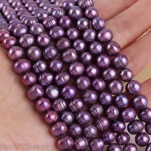 8-9mm Deep Purple Pearl Beads, Natural Freshwater Pearl Strand, Potato Pearl Beads, Loose Beads, Pearl for Necklace---15 inches----BHY005-11