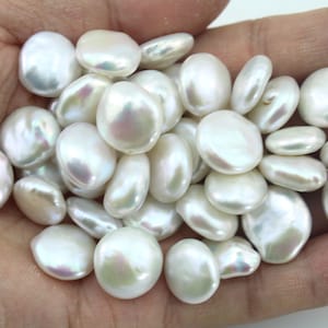 13-15mm High Luster White Thick Coin Freshwater Pearls,Natural Undrilled /Half drilled Pearl Beads, Loose  Pearls Bedas For DIY Jewelry