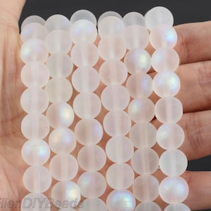 Matte White Spectrolite Beads, Iridescent Crystal Gemstone, Mystic Aura Quartz Crystal Beads, Wholesale Loose Bead Strand-15inches-MS005