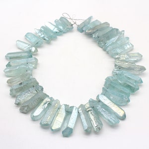 Raw light blue Quartz Points ,blue Aura Quartz Crystal Point Stick Spike beads Graduated top drilled  - - NS223