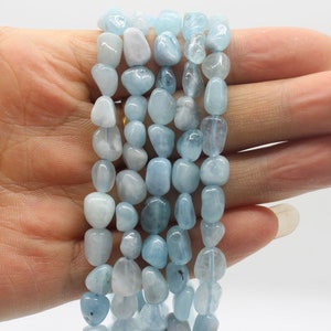 6-8mmx7-10mm Nugget Natural Aquamarine beads, Blue Chip Aquamarine Gemstone beads, Loose Pebble beads, Jewlry making beads--15.5--NST1220-5