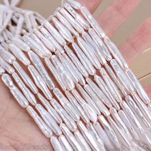 High luster Biwa Freshwater Cultured Pearls,Natural White Biwa Stick Pearl beads,Wedding Jewelry,Wholesale-15.5inches-4.5x25mm-PB006-9