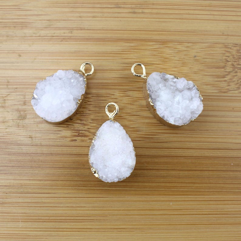 Golden Plated White Druzy Gemstone Druzy Pendant Quartz Drusy Etsy