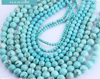 Round Turquoise Beads, Loose Turquoise Beads, Howlite Stone Beads, Handmade Jewelry Supply, Crackle Style Beads, Wholesale Gemstone--STN0048