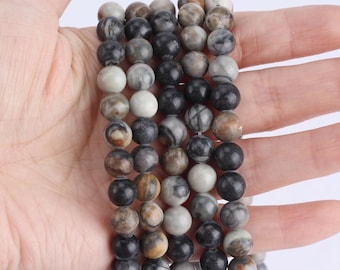 4/6/8/10/12mm Natural Round Picasso Stone Beads, Semi-Precious Gemstone Loose Beads, Jewelry Making Design for Bracelet--15inches---STN00112