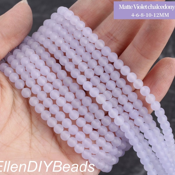 Matte Violet Chalcedony Gemstone, Smooth Round Lavender Beads, Wholesale Loose Bead Strand, Handmade Jewelry, Full Strand--15 inches--MS0030