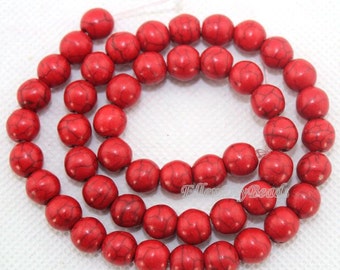 6mm, 8mm Red Smooth  Round Turquoise Beads,Red Turquoise Howlite Beads,Gemstone Beads,DIY Jewelry Bracelet Beads,Full Strand--BT043