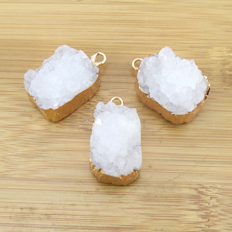 Nature White drusy Druzy pendant,Colored Druzy Cluster Pendant Wedding Party Bridal Jewelry Electroplated Edges Drusy Pendant-TR-042