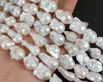 Perle Baroque d'eau douce blanche naturelle boule de flamme