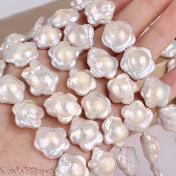 15-17 mm Natural White Freshwater Pearls Beads,Flower shape pearl beads,Loose Butterfly  Pearl Beads,Wholesale Pearls-24Pcs-15 inches--AG006