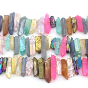 Mixed Color Quartz Crystal Points Beads, Top Drilled Crystal Quartz Stick Spike Point Beads, Rough Quartz Stick Points, DIY Jewelry Making