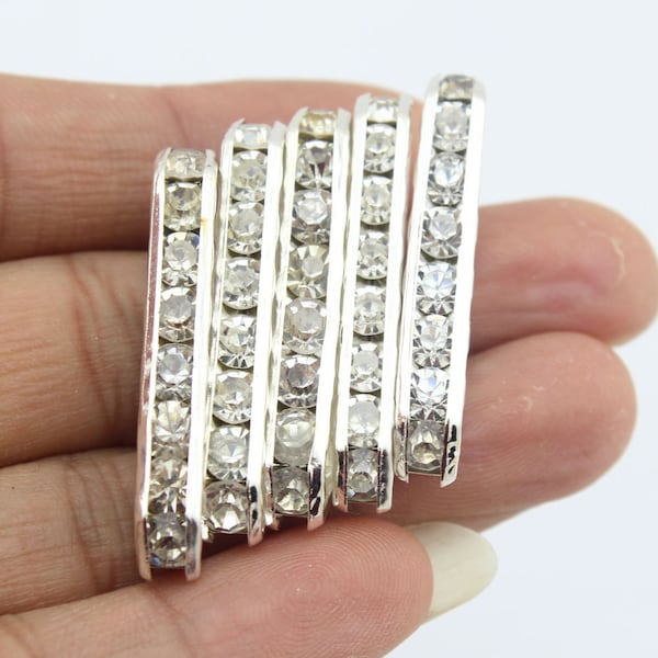 Jewelry Separator Bars with Crystals,5 Holes Flat Spacer Bar,Jewelry Making For Necklace Bracelet--CN030