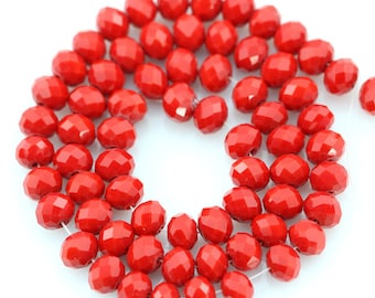 70 Pieces--8mm Red Crystal Glass Beads, Faceted Dyed  Rondelles,Spacer Beads,Chinese Crystal Beads,Gemstone Jewelry Beads-16.5 inches--BR001