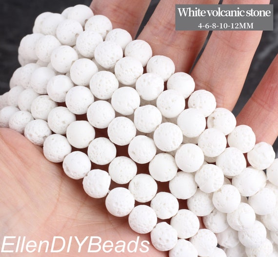 White Round 8mm Lava Beads For Jewelry Making - Natural Dragon Stone Gemstones