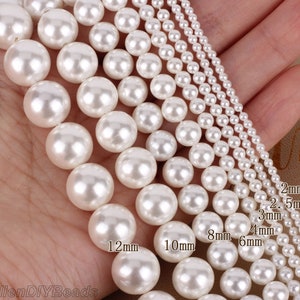 White Round Shell Beads, High Luster Loose Shell Beads, Jewelry Making, Beading Supplies,2mm,2.5mm,3m,4mm,6mm,8mm, 10mm,12mm-16 inches-SH001
