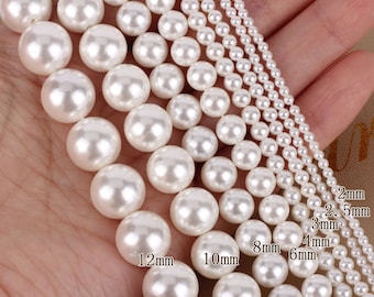 Perles rondes blanches de perle de coquille, perles lâches de perle de coquille de lustre élevé, bijoux de perle, 2mm, 2.5mm, 3m, 4mm, 6mm, 8mm, 10mm, 12mm -16 pouces-SH001
