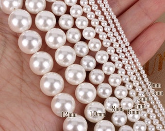 White Round Shell Beads, High Luster Loose Shell Beads, Jewelry Making, Beading Supplies,2mm,2.5mm,3m,4mm,6mm,8mm, 10mm,12mm-16 inches-SH001