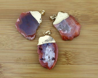1-10 piece Beautiful Natural Stone Jasper Pendant,  Ocean Jasper With Gold Plated Edge，Gemstone Charms  -TR053