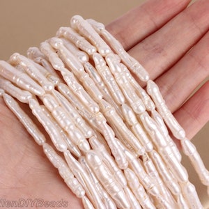4-6x20-28mm Natural White/Pink Long Biwa Freshwater Pearls,Genuine High Quality Freshwater Pearl Beads,Biwa Stick Pearls,Loose Strand--PB002