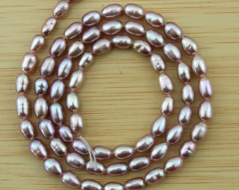 3-4mm High Quality Rice Pearl Beads,Natural Freshwater Pearls,Purple Pearls,Loose Pearls For DIY Jewelry,Wholesale Beads-67pcs-15inches-FS78