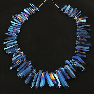 15%OFF Blue Titanium Quartz Briolettes Stick Point Pendants,Natural Stones Raw Crystals Top Drilled Tusk Spike Bead for Necklace N110