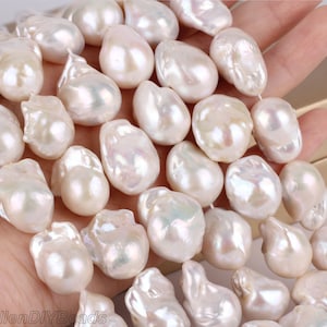 16-18x18-22mm Natural White Fireball Baroque Pearls, Large Real Freshwater Pearl Beads, Loose Baroque Pearls, Full Strand-16inches--YHZ002-2