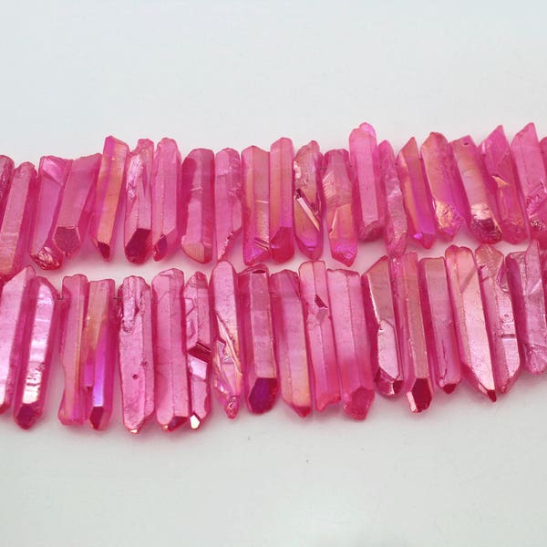 Rose red Quartz Crystal Points ,Electroplated Raw Quartz Point Stick  Beads ,Quartz  Crystal Strand, Raw Crystal Pendant Jewelry --NS237