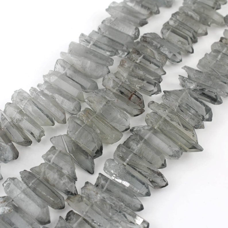 Raw Gray Quartz Crystal Point Beads Rough Crystal Stick Quartz Etsy