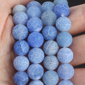 6-10mm Blue Weathered Agate Gemstone, Round Loose Beads, Crackle Style Beads, Wholesale Beads, Loose Beading Supplies--15inches--MS0056