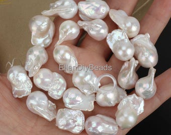 Large Natural White Baroque Pearl Beads, Genuine Freedom Shape Freshwater Pearls, Loose Nucleated Fireball Pearls-16 inches-YHZ002-5