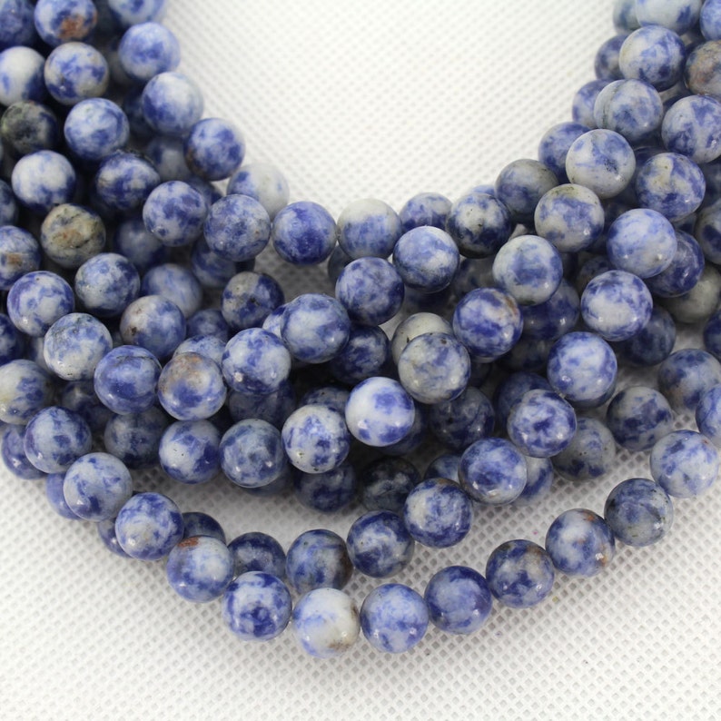 Blue/white Stone Beadsblue Spots Stone Beads round Stone Etsy