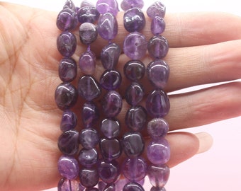 8-10mm Nugget Natural amethyst beads,Loose amethyst Gemstone beads,Smooth Amethyst Pebble beads,DIY Jewlry making beads-15.5-NST1220-8