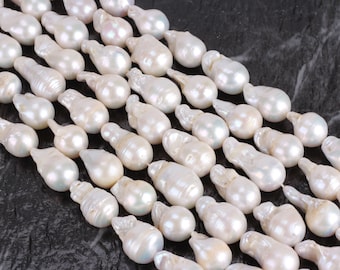 ¡¡¡EN OFERTA!!! Perlas barrocas blancas naturales de 14-15 x 20-28 mm, perlas de agua dulce, perlas bola de fuego nucleadas, para collar DIY - 16 pulgadas - CAC002