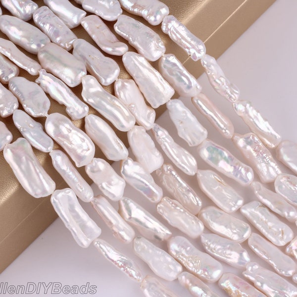 Good luster Biwa Freshwater Cultured Pearls,Natural White Biwa Stick Pearl beads,Wedding Jewelry,Wholesale-15inches-8-10x23-26mm-PB006-2