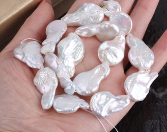 White Keshi Pearl Strand: Irregular Freshwater Beads, 14-15 Inch