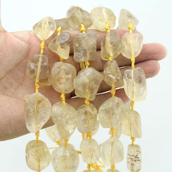 High Quality Chunky Yellow Raw Citrine Beads,Large Nugget Rough Stone Beads,Freeform Semiprecious Stone,DIY Jewelry Beads- 15.5inches--JS007