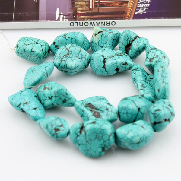 Nugget Turquoise Beads,Large Turquoise Stone Beads,Blue Pebble Nugget Gemstone Beads,Whholesale Beads--25*21mm-16 inches-approx 16 Pcs-BT003