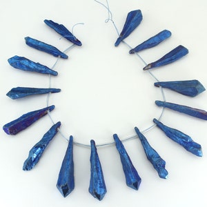 Dunkel blau Quarz Punkte Strang, Edelstein Quarz Cluster Punkt, Roh Quarz Punkte gebohrte Perlen, Halbedelperlen