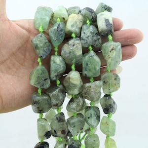 Chunky Raw Crystal ,Green Stone,Rough Gemstones Rocks,Healing Crystals Stones ,Nugget Middle Drilled Beads,Large Hole  Gemstont Beads-JS006