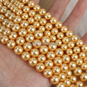6-12mm Round Shell Beads, Smooth Golden Shell Beads, Loose Beads Strand, Wedding Jewelry Making, DIY Beading Supplies---15inches--SH0012