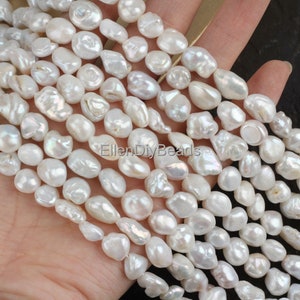 8-10x9-12mm White keshi Pearls, Natural Freshwater Pearl Beads, White Reborn Pearls, Loose Keshi Pearls, Pearl Jewelry Making-38Pcs-15inches