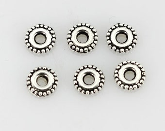 150 Pieces,Antique Silver Tone Connectors Findings, Silver Round Spacer Beads, Bracelet Spacers ,Flat Spacer Beads---6mm---BF035