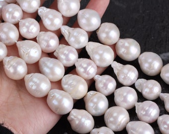 Perlas barrocas blancas de buena calidad, 13-16 x 15-18 mm, auténticas perlas de agua dulce, perlas bola de fuego nucleadas, tira suelta - 15,5 pulgadas - CAC0014