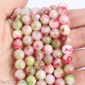 Red Green White Persian Jade Beads: Smooth Round Gemstone, 15 Inches