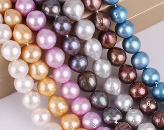 Contas de pérolas de água doce genuínas redondas de 10-12 mm, contas de pérolas Edison multicoloridas, pérolas soltas, joias de casamento, pérolas no atacado - 39 peças - ADS004