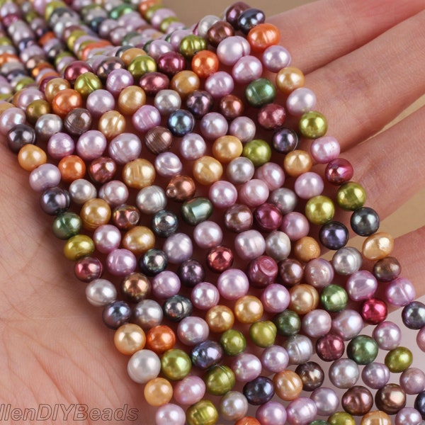 6-7mm  Freshwater Round Nugget Pearl Beads,Multi color Loose Round Pearls,Pearl Strand,Wedding Pearls, DIY pearls-69pcs--15.5inch--BHY004-3