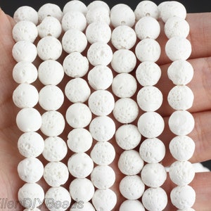 4/6/8/10/12mm White Volcanic Stone, Frosted Lava Rock Energy Power Gemstone, Matte Healing Loose Beads, One Full Strand---15 inches---MS0075
